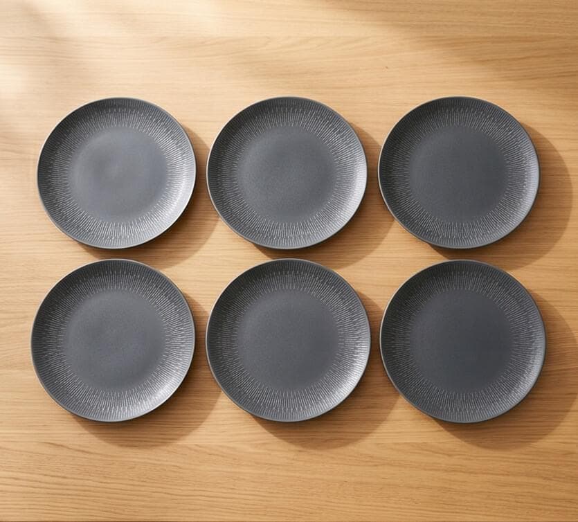 Luxury Large Ceramic Serving Plate with Radial Pattern on Edges in Gray Set of 6 Pieces – Size 26.5 cm

 5
