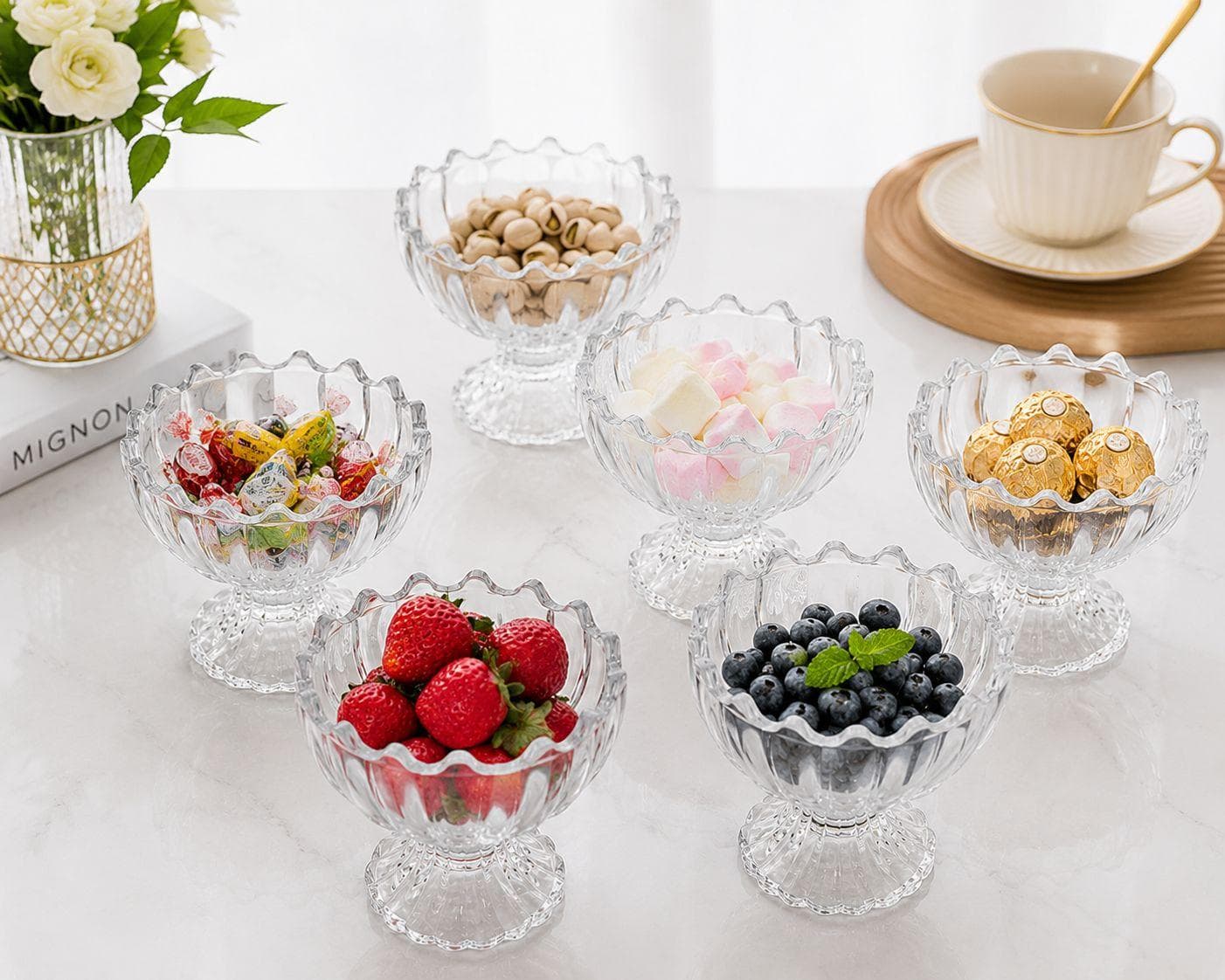 Glass Serving Plate Set with Pedestal Base - Floral Design - 6 Pieces - 120 ml 2