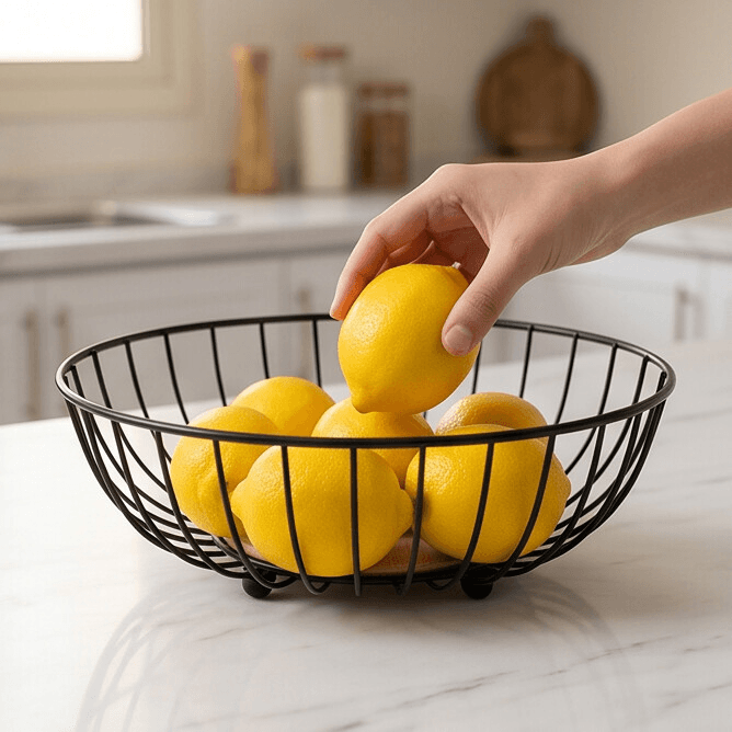 Metal Fruit Basket with Wooden Base - Black 4