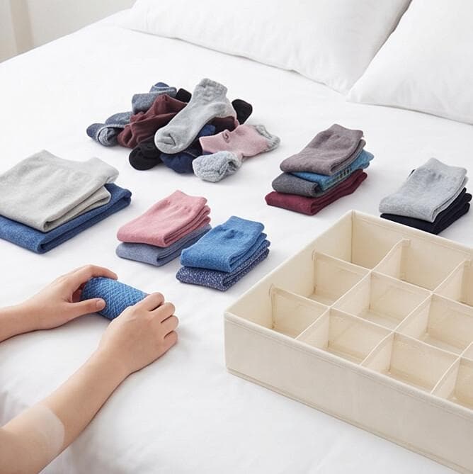 Fabric Drawer Organizer with multiple compartments, perfect for organizing socks, underwear, and accessories 3
