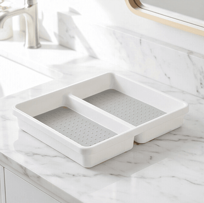 White Plastic Drawer Organizer with 2 Compartments