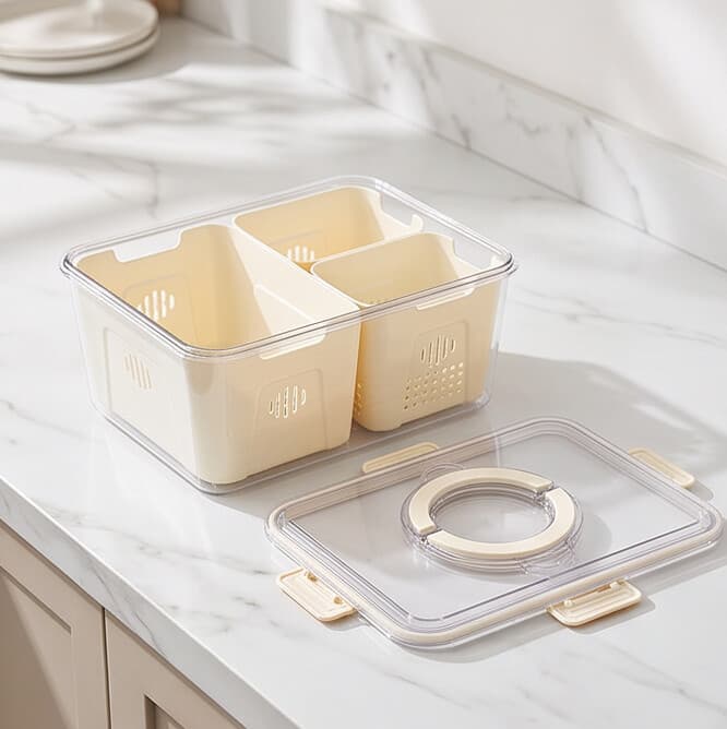 Large Tall Fridge Storage Box with 3 Compartments 2