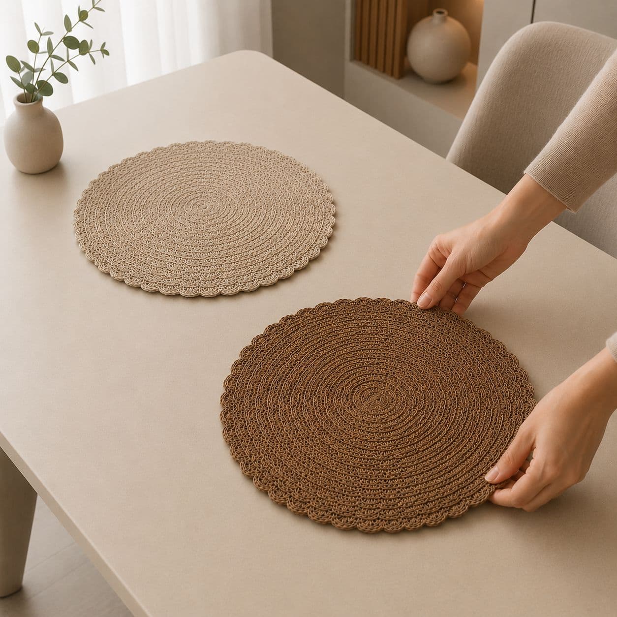 Round Woven Paper Placemat - 38 cm - Set of 2