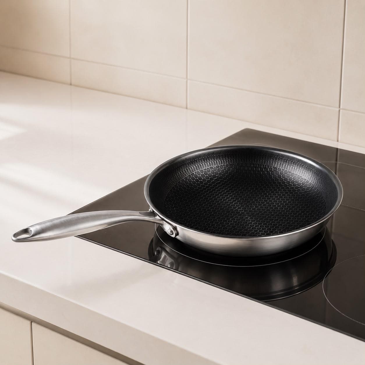 Stainless Steel Frying Pan with Textured Surface, No Lid - Suitable for Quick Frying