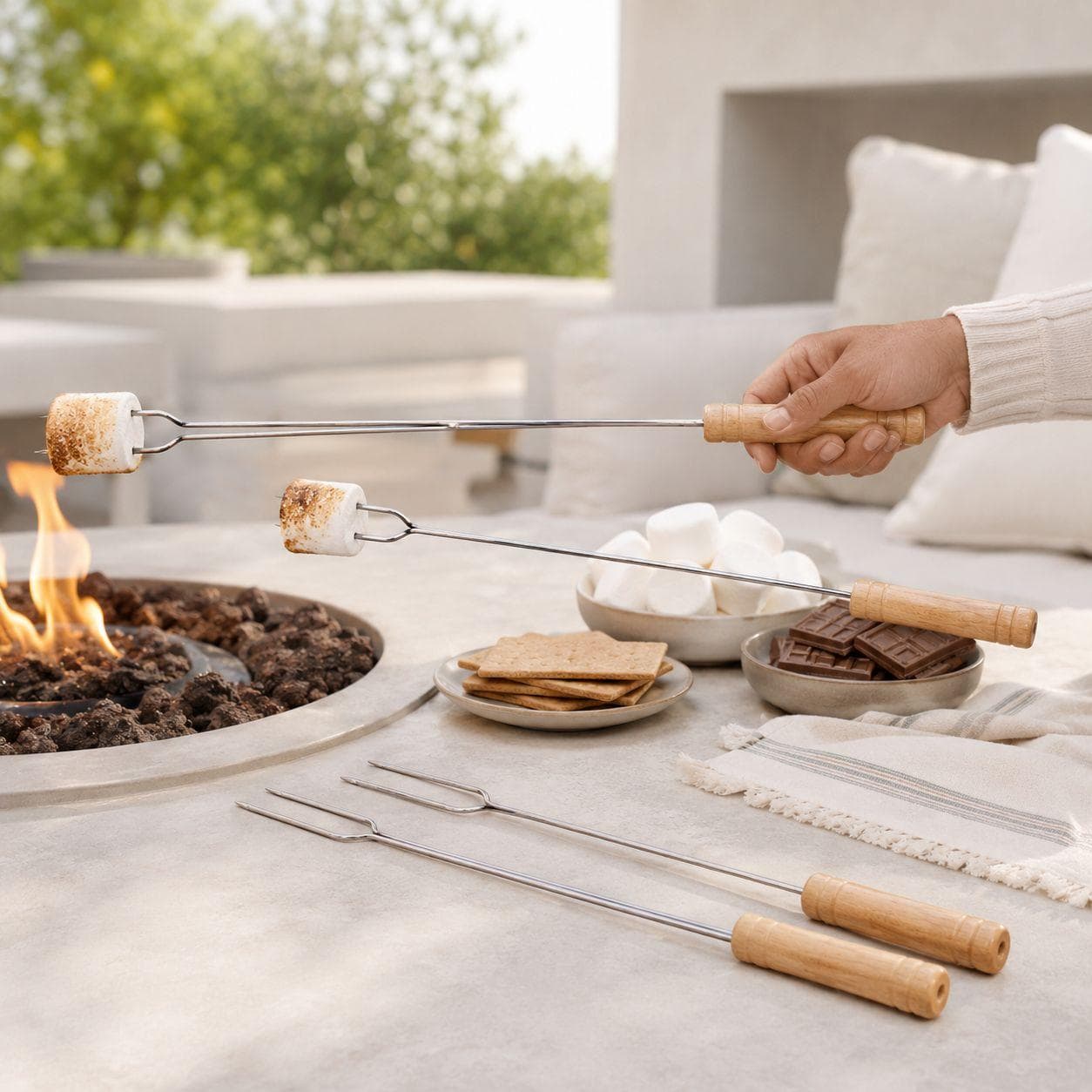 Stainless Steel BBQ Skewers with Wooden Handle - Set of 4 5