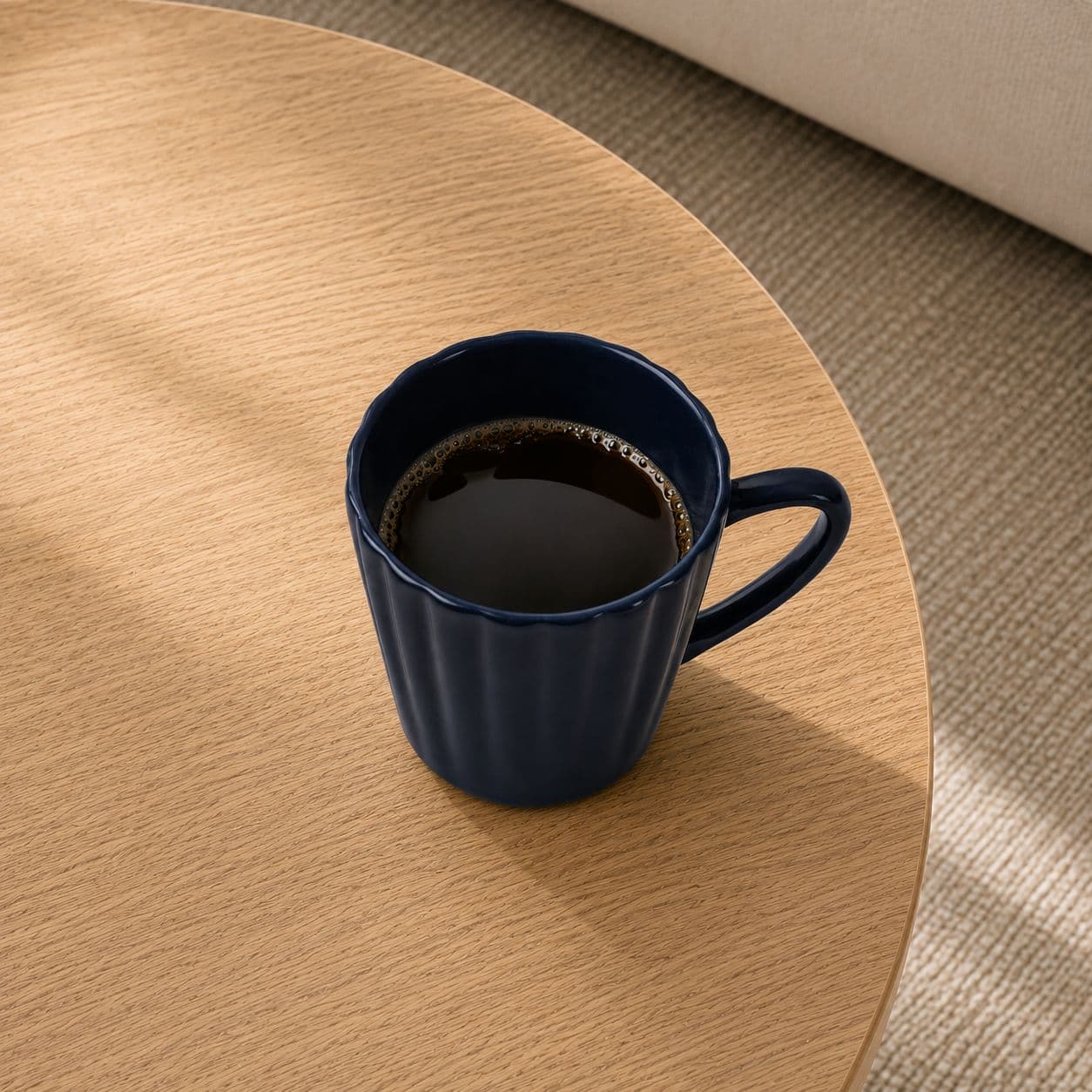 Ribbed Ceramic Mug with Handle – Navy Blue 5