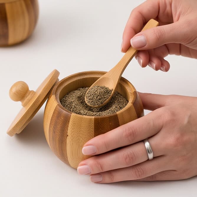 Bamboo Spice Set with Tray & Spoons - 3 Pcs 4