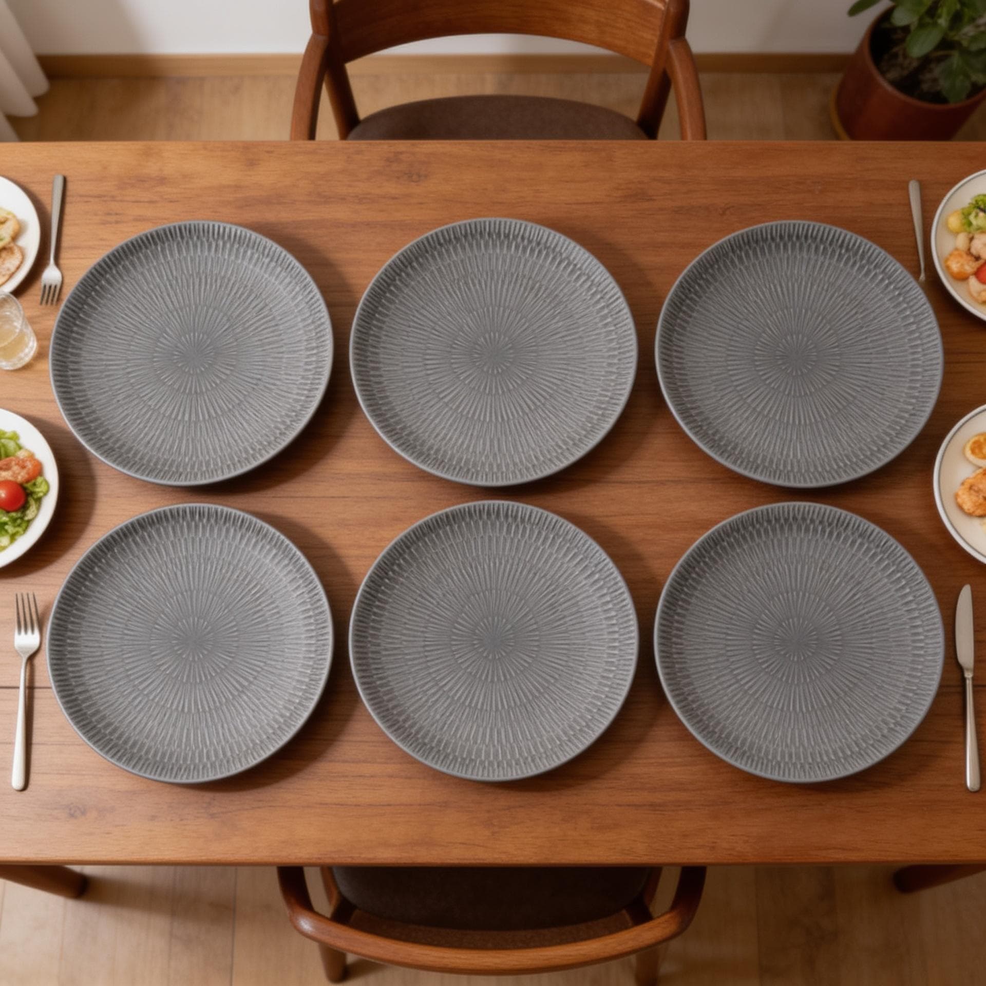 Luxury Medium Ceramic Serving Plate with Radial Ribbed Pattern in Gray Set of 6 Pieces – Size 20 cm

 4