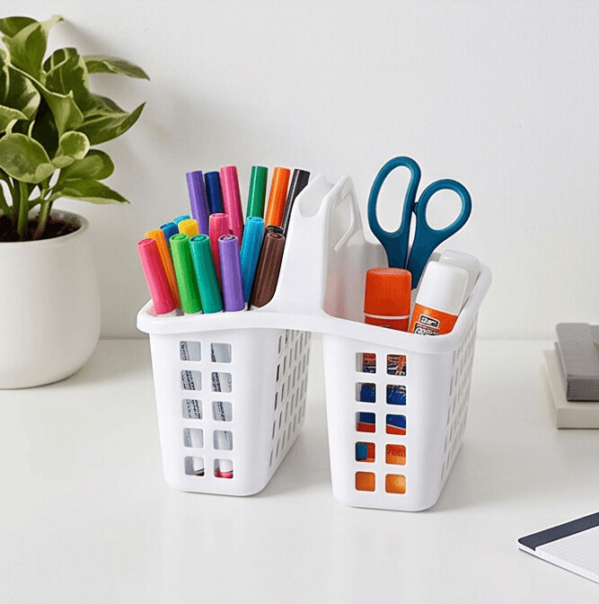 White Plastic Storage Basket with Carry Handle 4