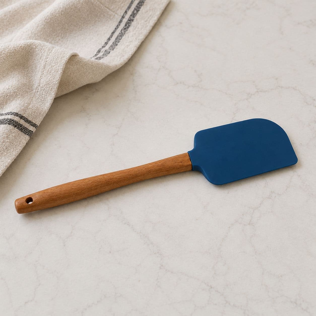Silicone Cooking Spoon with Wooden Handle - Blue 1