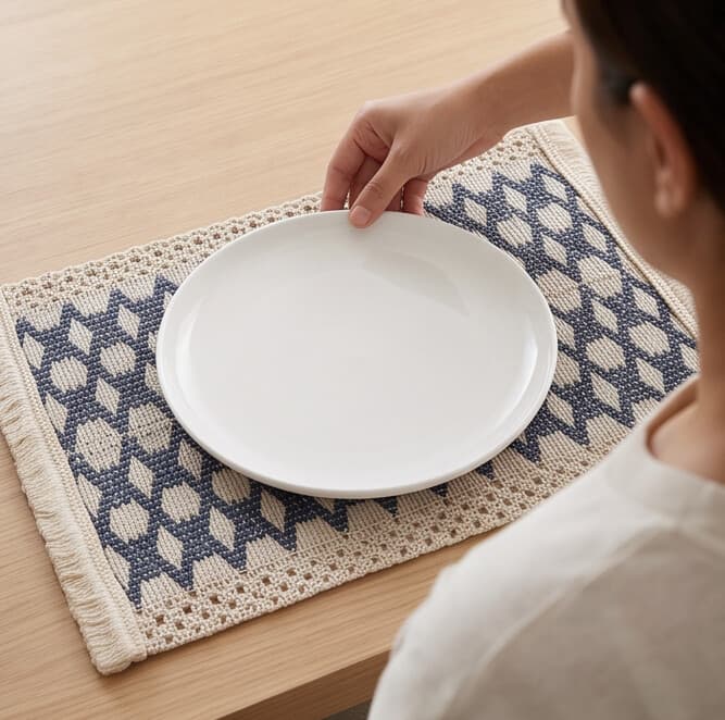 Rectangular Cotton & Linen Placemat with Bohemian Design and Tassels Size 30×45 cm
 2
