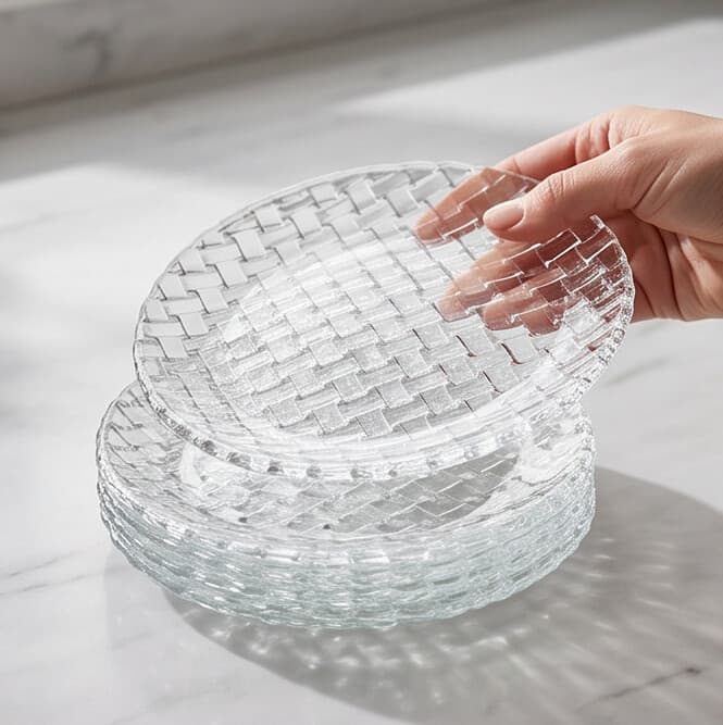 Crystal Glass Dessert Plate 6Pcs Set Woven Design