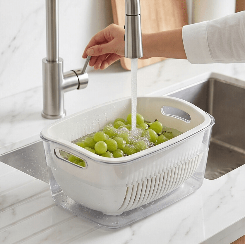 Vegetable and Fruit Washing Colander with Drain Tray - Set of 2 4