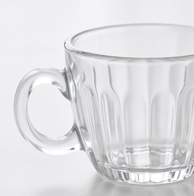 Ribbed Glass Coffee Cup & Saucer Set (6 Pieces)