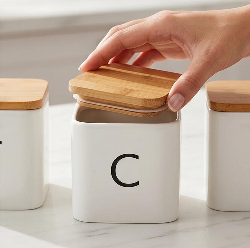 Airtight Storage Container Set with Wooden Lids - 3 Pieces - White 5