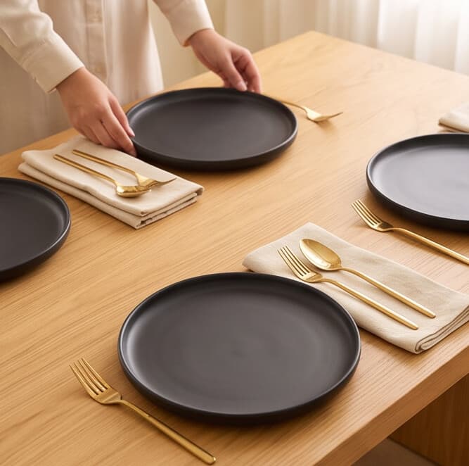 Luxury Large Round Matte Gray Melamine Serving Plate Set of 4 Pieces – Size 30 cm

 4