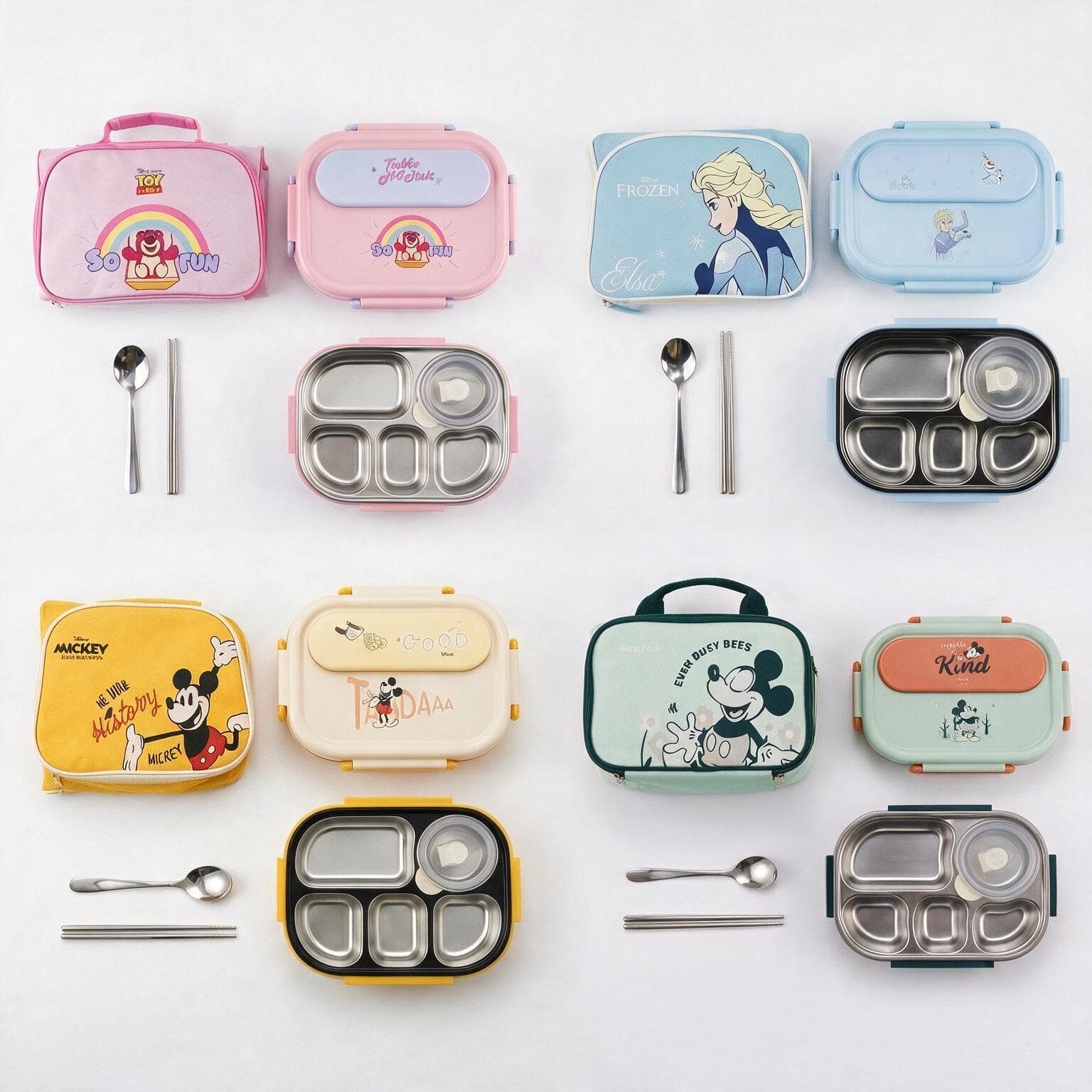 Cute Cartoon Lunch Box Set  - Multi-Compartment Food Container - Pink 3