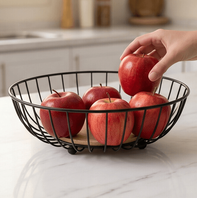 Metal Fruit Basket with Wooden Base - Black 5