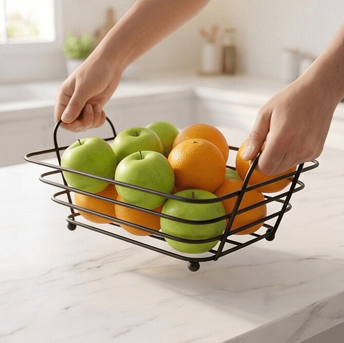 Rectangular Bread Serving Basket with Metal Base Size 30×19×7 cm
 5