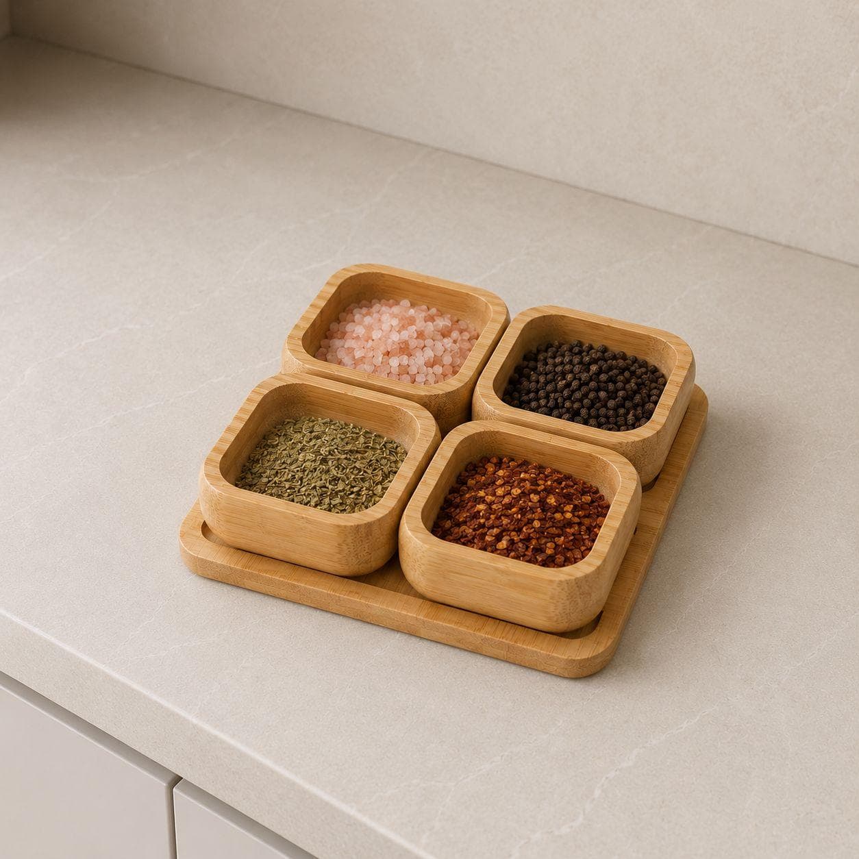 Bamboo Square Serving Bowl Set with Tray - 4 Pcs