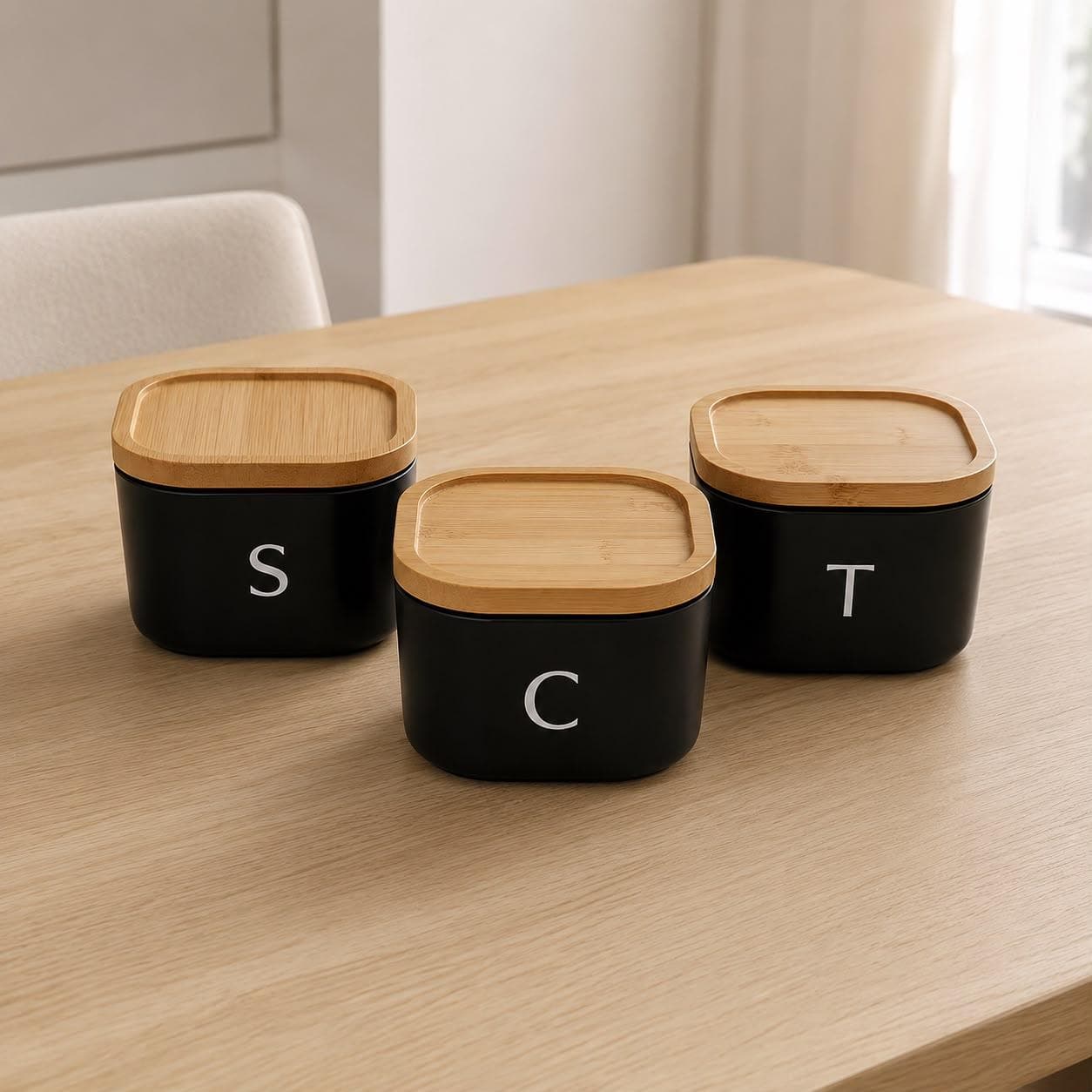 Airtight Storage Container Set with Wooden Lids - 3 Pieces - Black 2