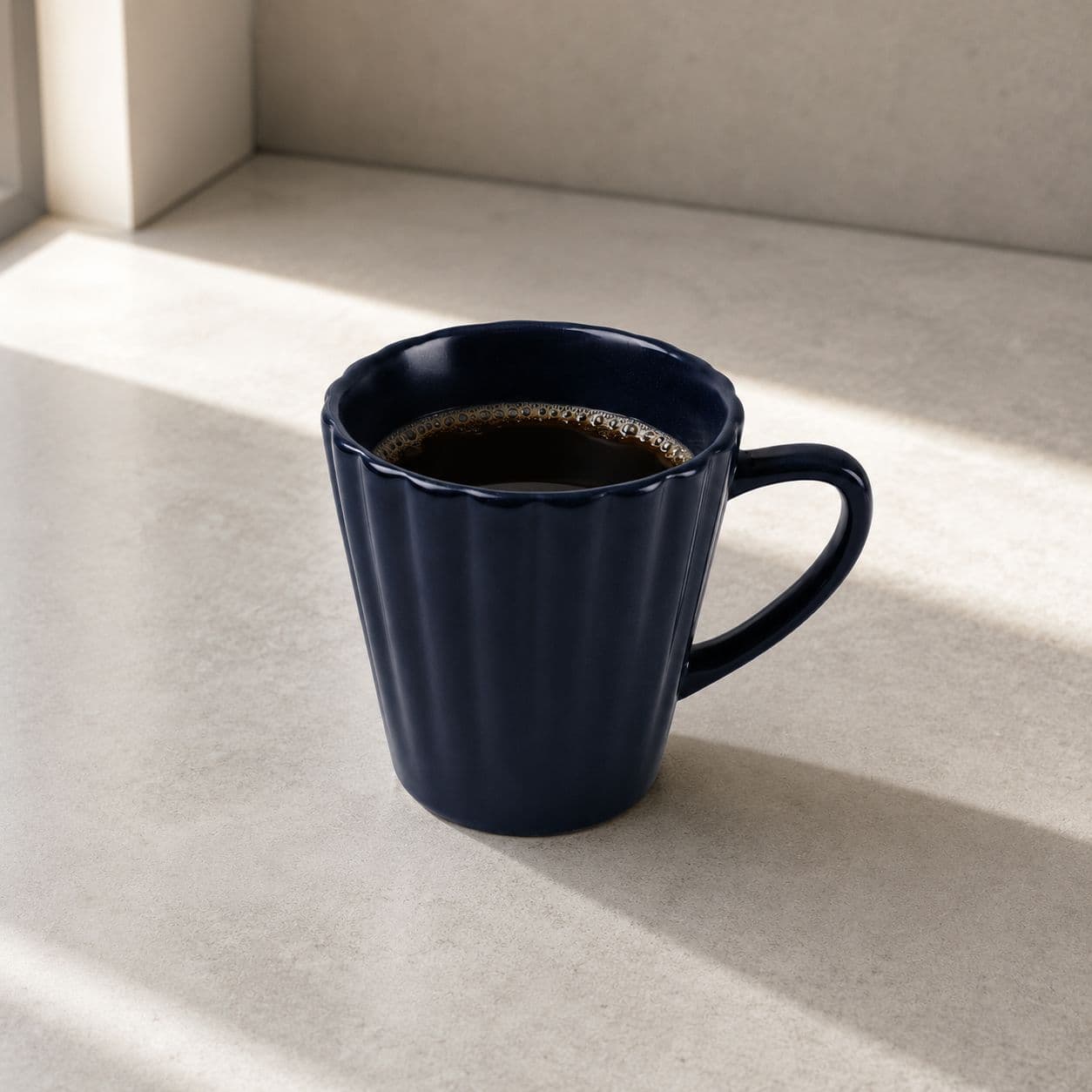 Ribbed Ceramic Mug with Handle – Navy Blue 4