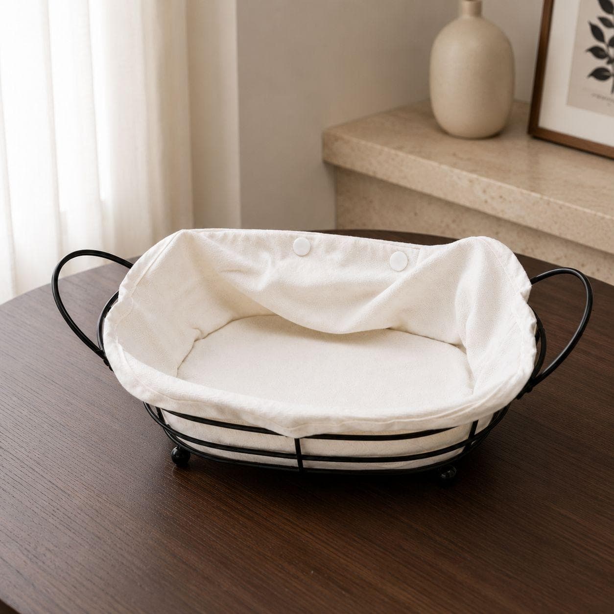 Rectangular Metal Serving Basket with Handles - Black 2