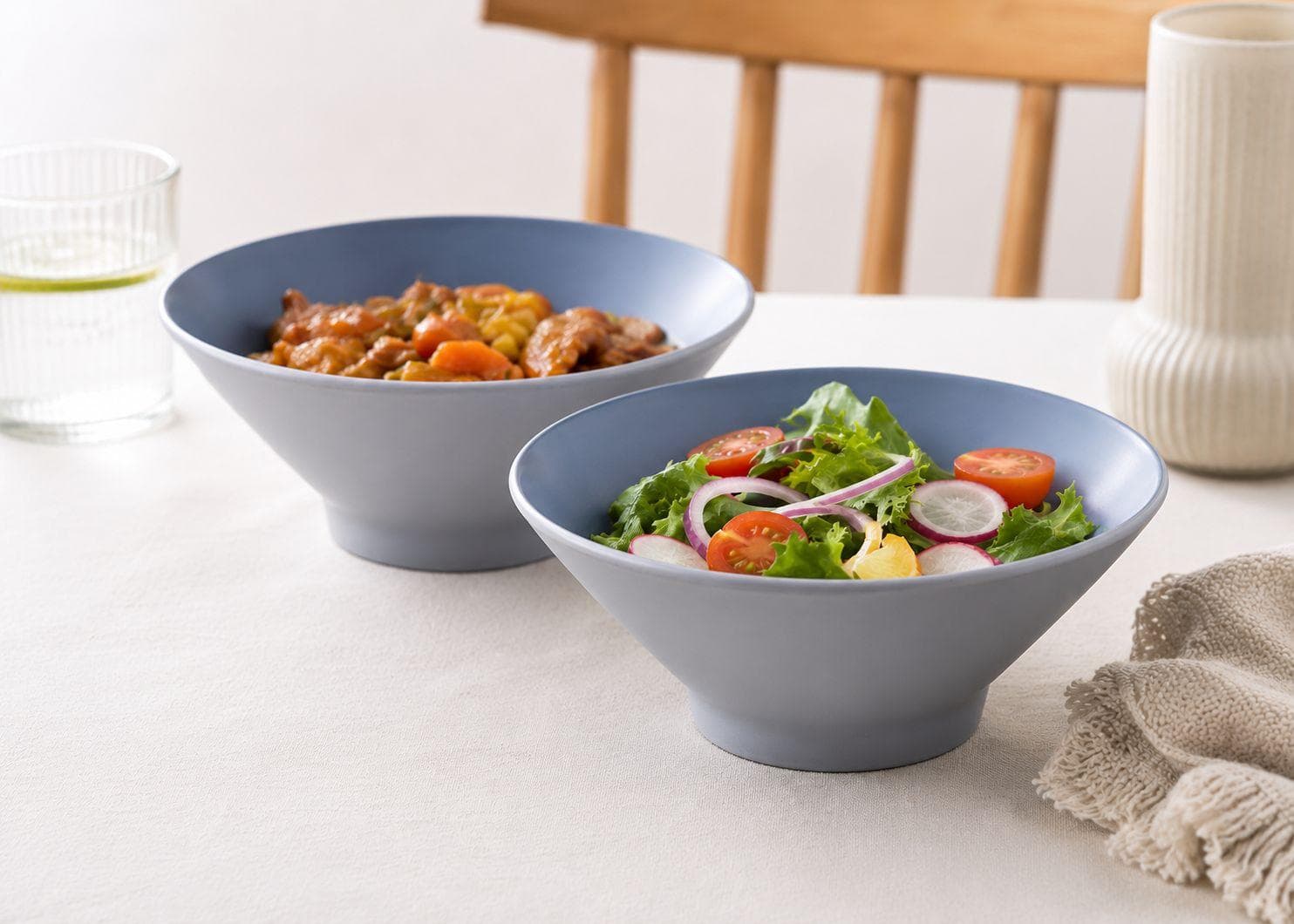 Melamine Serving Bowl Set - 4 Pieces - Matte Blue on Speckled White