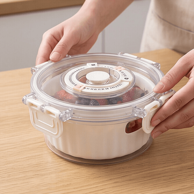 Vegetable Crisper Storage Container with Date Indicator and Drainage Basket - Small 1