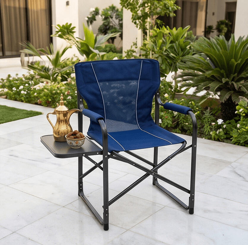 Foldable Blue Camping Chair with Armrests 4