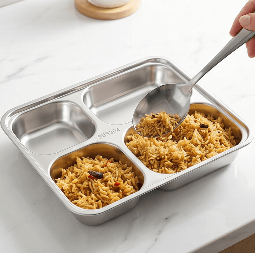 Stainless Steel 4-Compartment Lunch Box with Airtight Lid