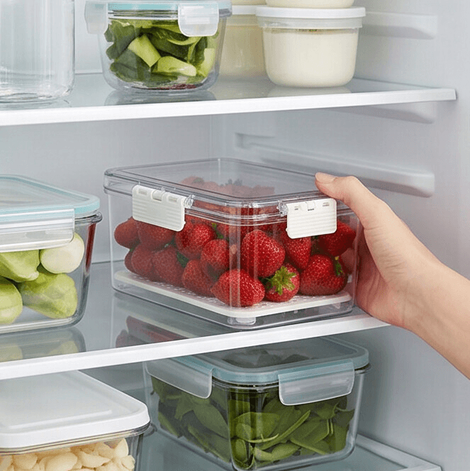 Rectangular Transparent Food Storage Container with Drainage Tray & Side Clip Locks 5