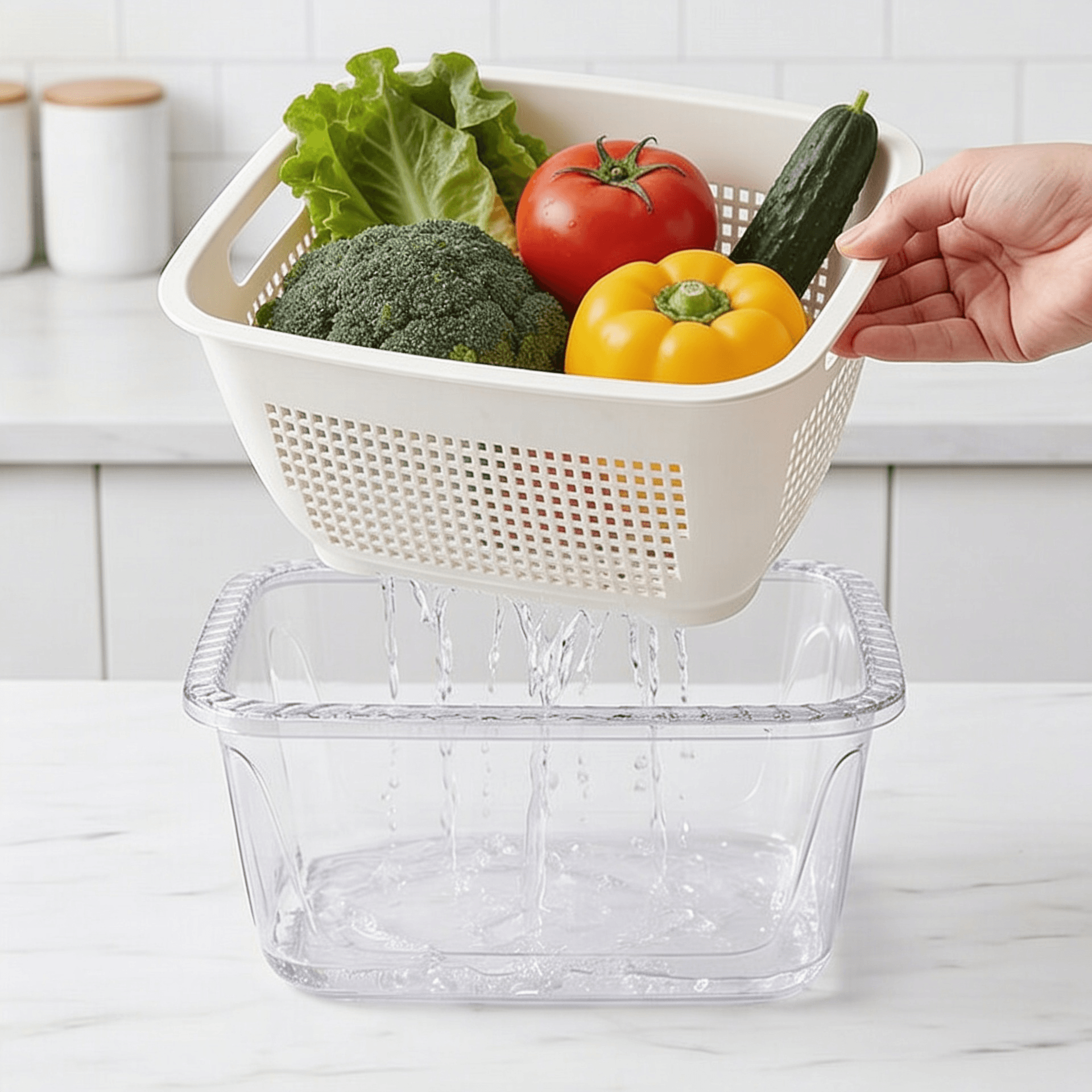Vegetable and Fruit Washing Colander with Drain Tray - Set of 2 4