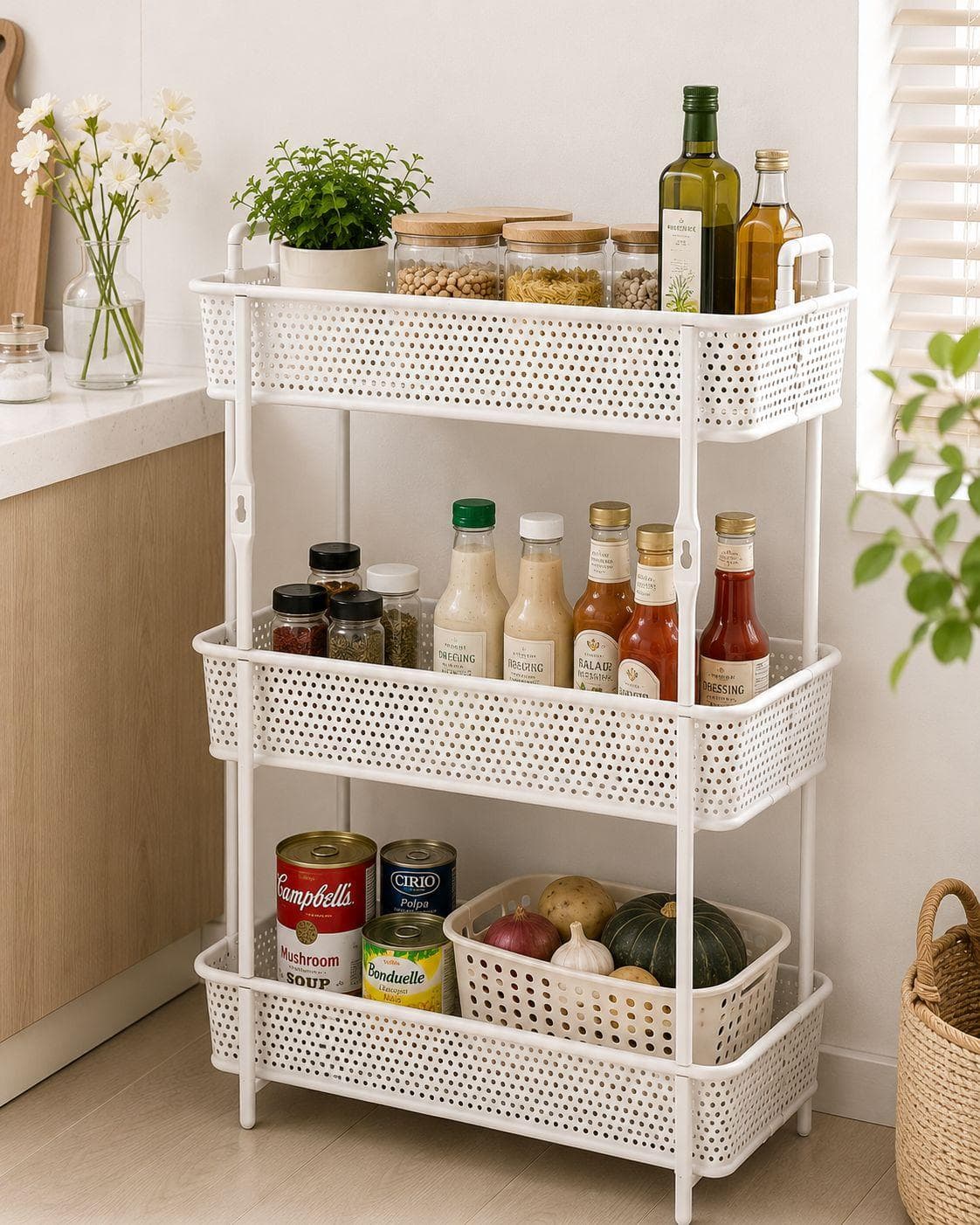 Three-Tier Bathroom & Kitchen Storage Shelf White 2