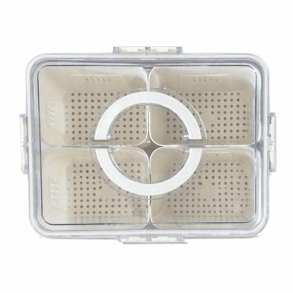 Clear 4-Compartment Food Storage Container with Center Handle and Drain Tray 2