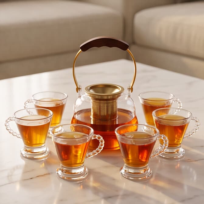 Luxury Glass Tea Set with Teapot & 6 Cups – 1200ML / 160ML