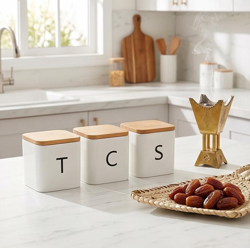 Airtight Storage Container Set with Wooden Lids - 3 Pieces - White 4