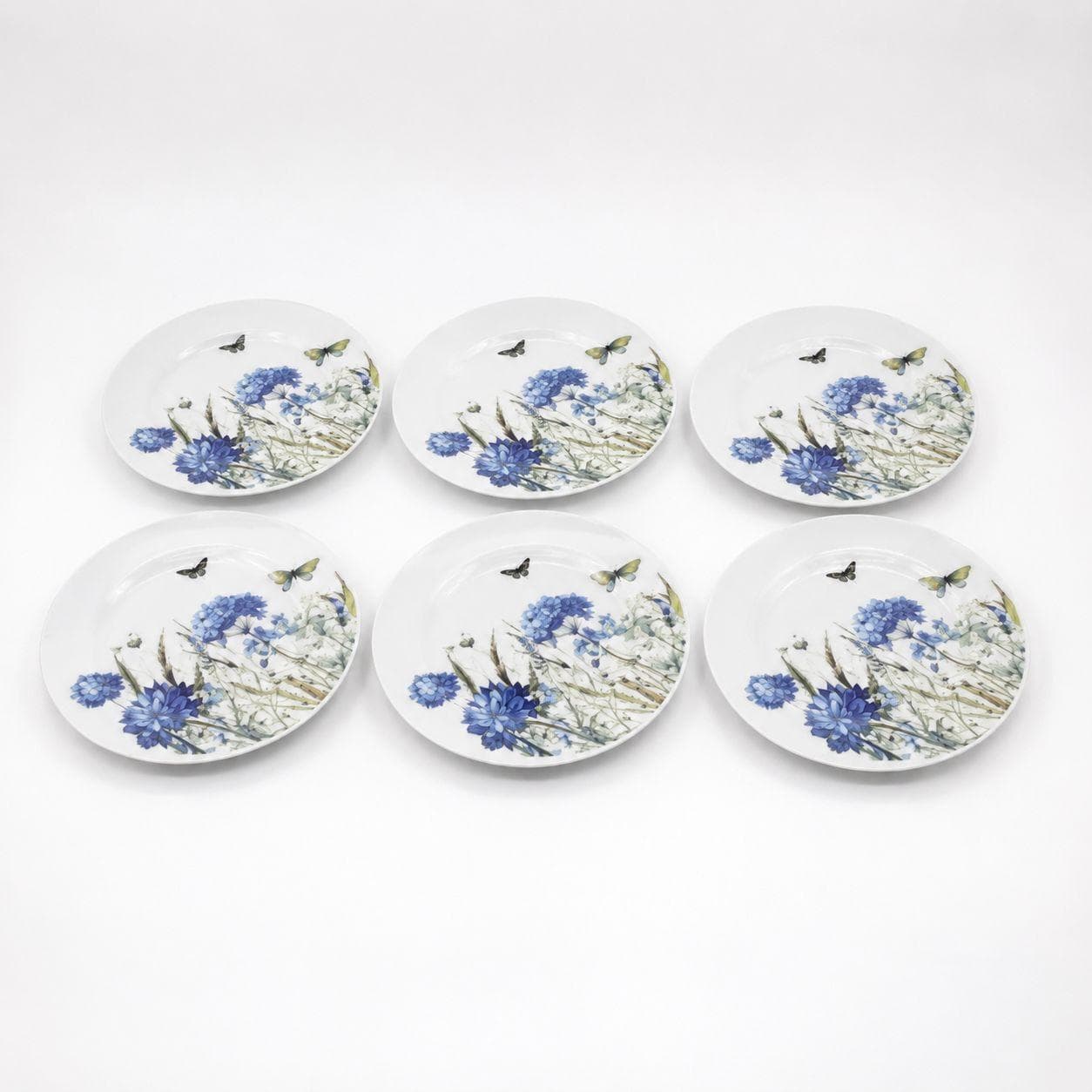 White Porcelain Plate Set - Blue Floral & Butterfly Design - 6 Pieces 3