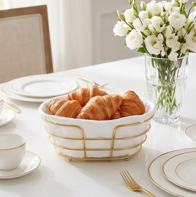 Gold Metal Serving Basket for Bread & Fruits 4