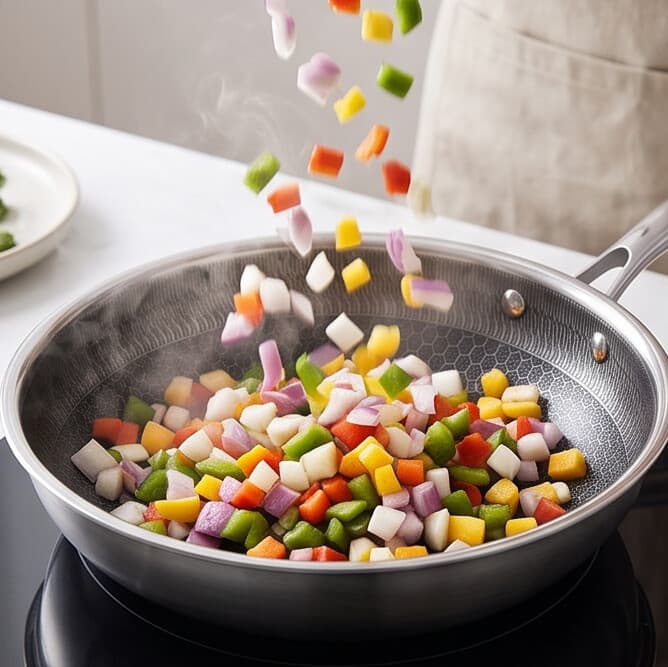 Stainless Steel Frying Pan with Textured Surface, No Lid - Suitable for Quick Frying - 24x7.5cm 6