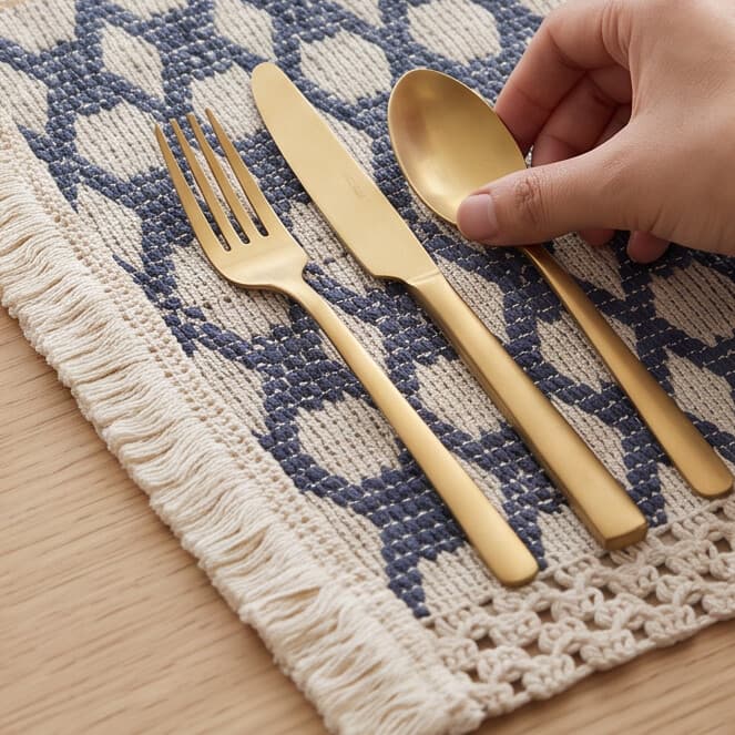 Rectangular Cotton & Linen Placemat with Bohemian Design and Tassels Size 30×45 cm
 4