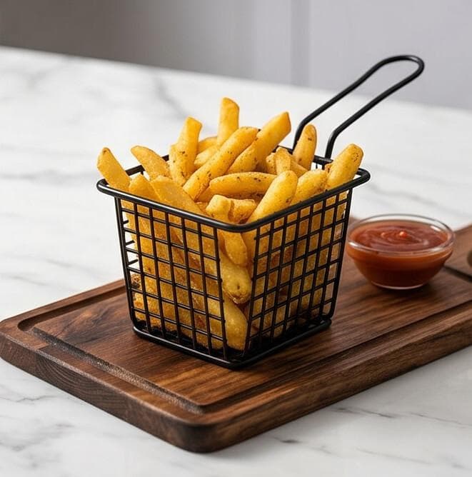 Mesh Metal Fry Basket with Side Handle for Draining Food – 18×10×8 CM