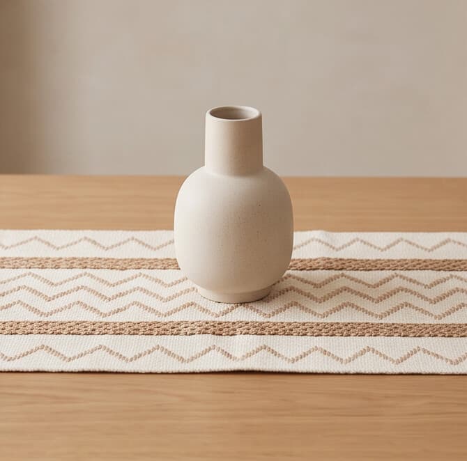 Cotton & Linen Table Runner with Zigzag Pattern and Tassels Size 30×150 cm
 4