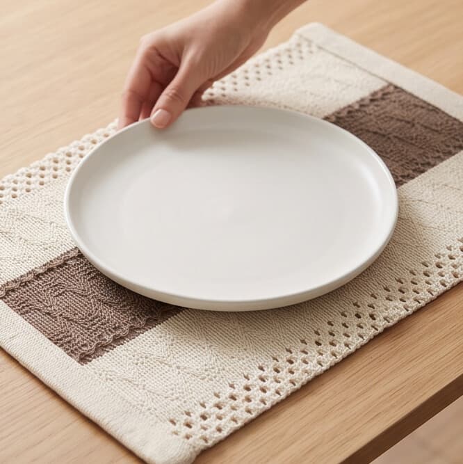Rectangular Cotton & Linen Placemat with Woven Pattern and Tassels Size 30×45 cm Set of 2 Pieces
 5
