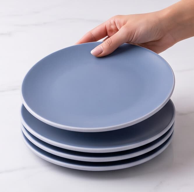 Round Melamine Serving Plate Set of 4 - Matte Blue - 25.7cm 4