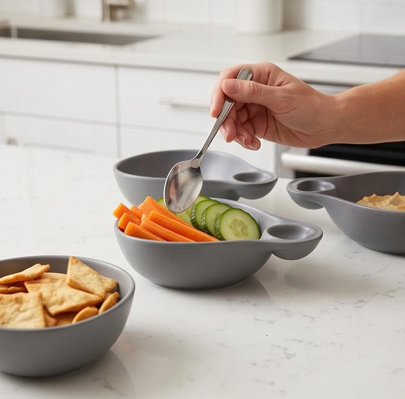 Luxury Innovative Melamine Serving Plate with Main Section and Small Sauce Compartment in Gray Set of 4 Pieces – Size 21×16.5×6 cm

 4