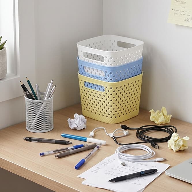 Perforated Plastic Storage Basket with Handle