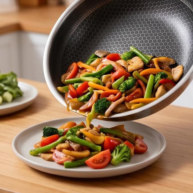 Tri-ply stainless steel pan without lid, size 24 × 7.5 cm, suitable for frying and cooking. 3