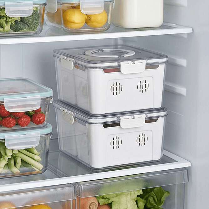Clear 2-Compartment Food Storage Container with Center Handle and Drain Tray 5