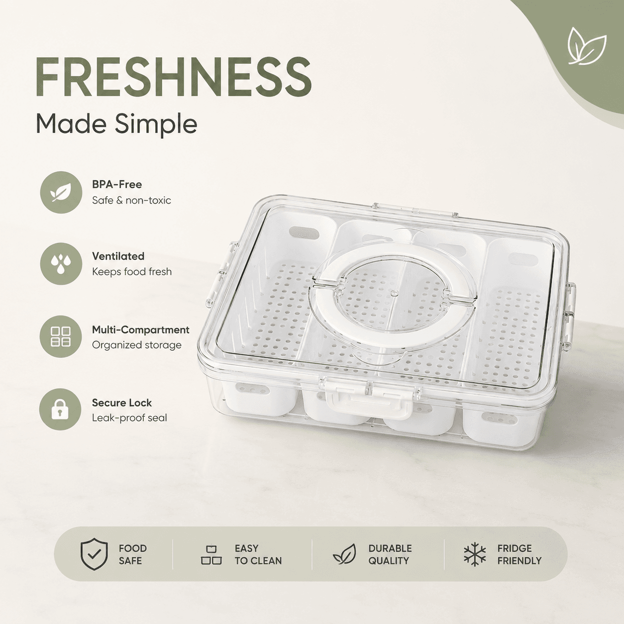 Multi-Compartment Fruit and Snack Storage Box with Handle 5